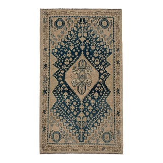 Antique Qashqai Rug | Ivory Field With Blue Geometric Medallion | 3x5 For Sale