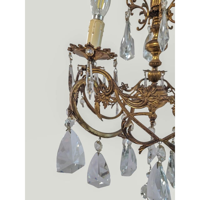 Early 20th Century French Rococo Style 5-Light Cast Bronze & Pendeloque Crystal Cage Chandelier For Sale - Image 9 of 14