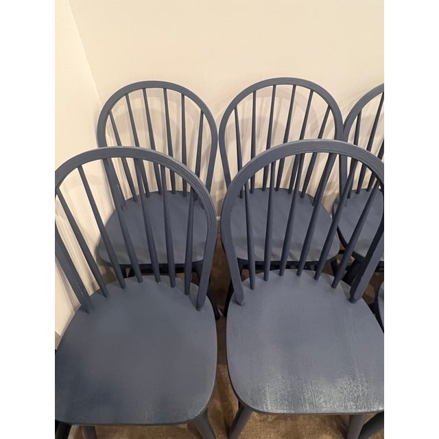 Vintage Set of 8 Spindle Back Dining Chairs in Farrow & Ball Hague Blue For Sale - Image 13 of 13