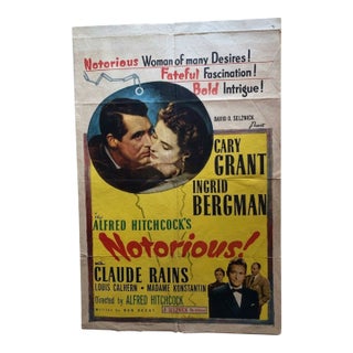 Original 1950s Alfred Hitchcock 'Notorious' Us One-Sheet Movie Poster For Sale
