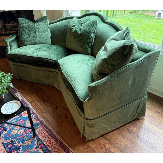 Contemporary Baker Furniture Crushed Emerald Velvet Corner Conversation Sofa For Sale - Image 3 of 12