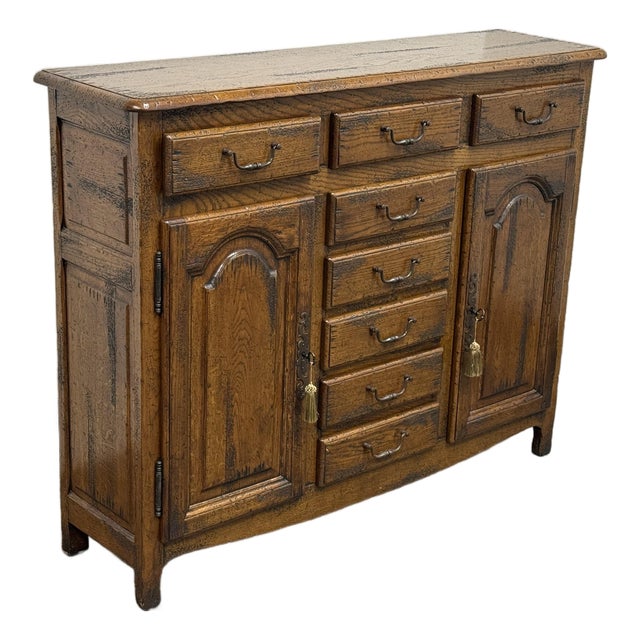 Traditional Distressed Oak Eight-Drawer Entree/Buffet For Sale
