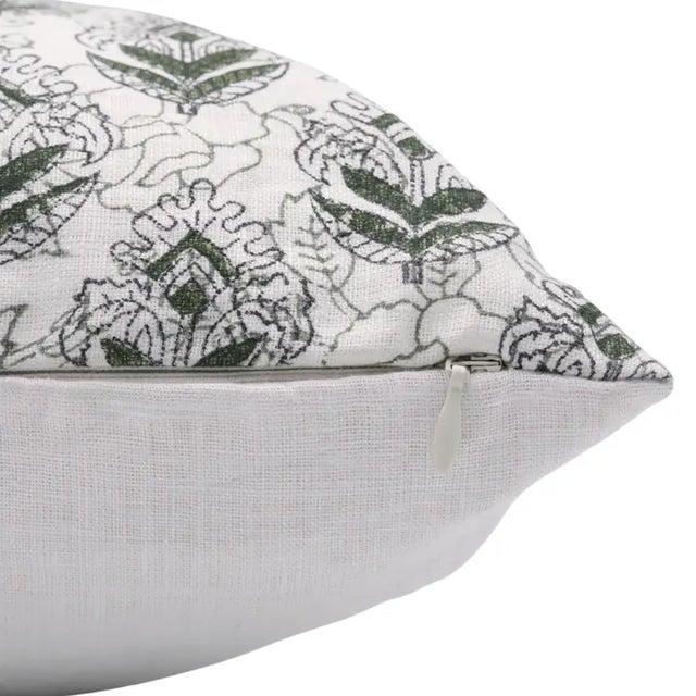 Art Deco Fabdivine Handmade Block Printed Cushion Cover 12x20 Inch Pure White Linen- Betal Leaf For Sale - Image 3 of 4