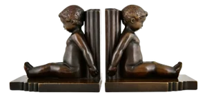 Art Deco Bronze Bookends with Children by Paul Silvestre, 1920s, Set of 2