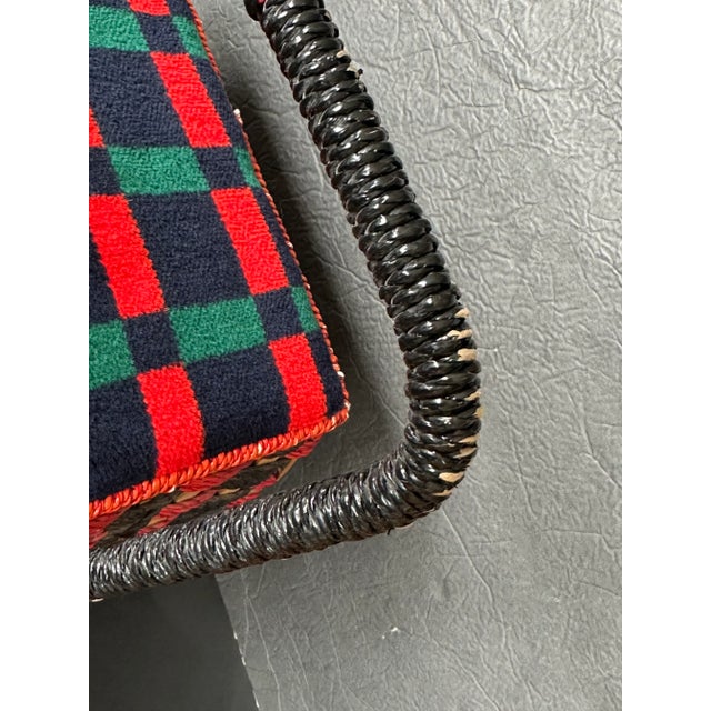 Red Plaid Woven Rattan Sewing Basket For Sale - Image 14 of 16