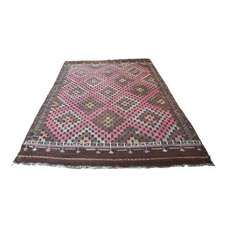 1960s Vintage Turkish Pink Kilim Rug For Sale