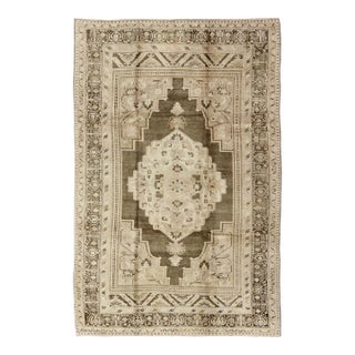 Earth Tone Vintage Turkish Oushak Rug With Tribal Geometric Designs 6'4 X 9'7 For Sale