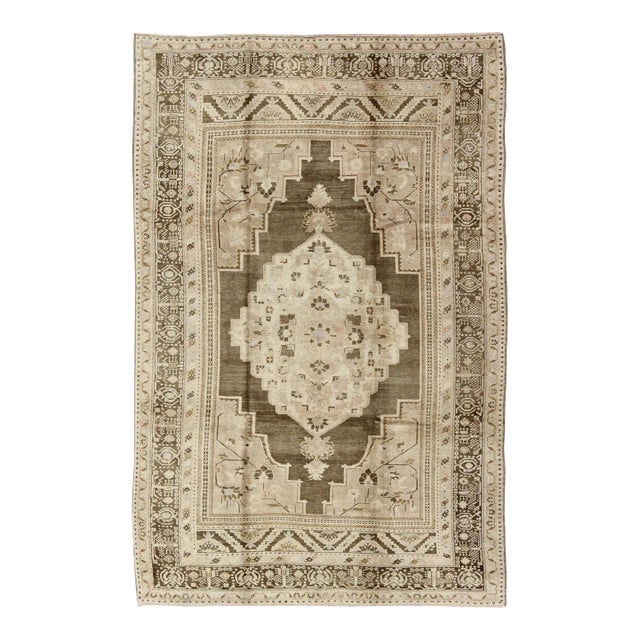 Earth Tone Vintage Turkish Oushak Rug With Tribal Geometric Designs 6'4 X 9'7 For Sale