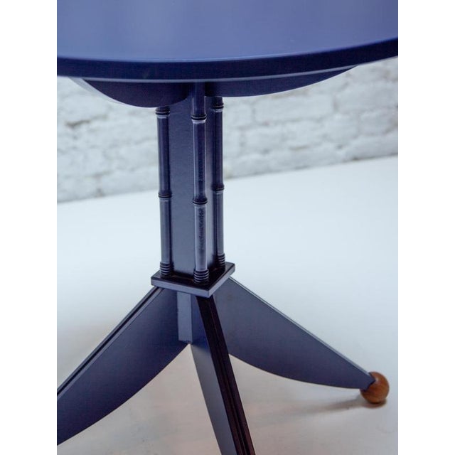 Postmodern Navy Blue Lacquered Wood Pedestal Side Table, 1980s For Sale - Image 9 of 14