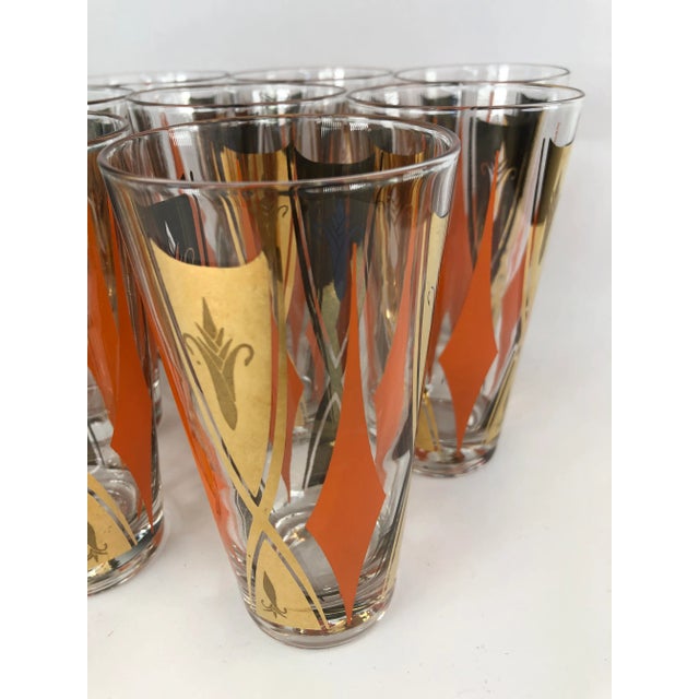 Vintage Tumblers With Orange and Gold Decoration - Set of 8 For Sale - Image 4 of 7