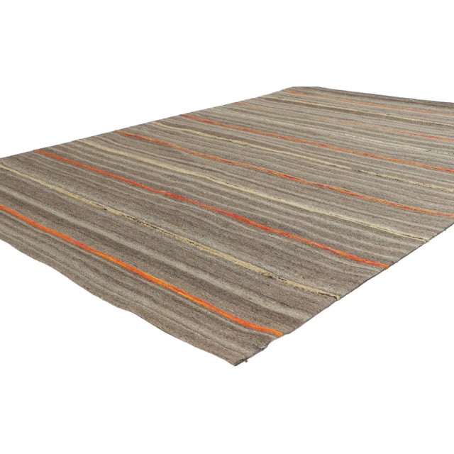 Indian Striped Kilim Rug with Vintage Style 04'08 x 06'08. ​With its subtle graphic appeal, incredible detail and texture,...