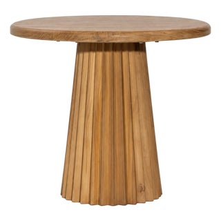 Natural Wood Fluted Round Side Table For Sale