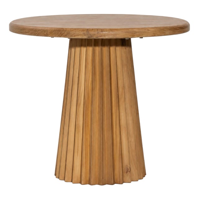 Natural Wood Fluted Round Side Table For Sale