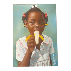 Contemporary “Girl With a Banana” Oil on Canvas Painting by Damian Cunningham, Unframed
