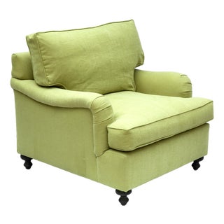 George Smith Feather & Down Club Chair in Lime Romo Linen For Sale