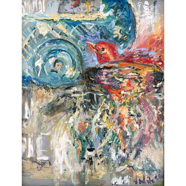 2020s "Bird on Its Ladder", Framed, Oil Painting, Aviary Art For Sale - Image 5 of 7