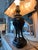 Metal lamp with detailed engravings. Marble base.&nbsp;