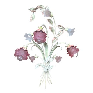 Italian Florentine Metal and Glass Wall Lamp, 1950s For Sale