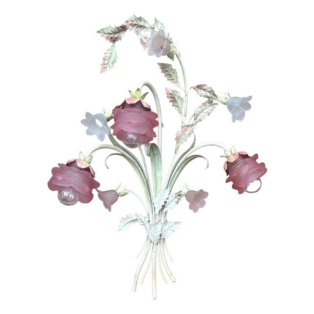 Italian Florentine Metal and Glass Wall Lamp, 1950s For Sale