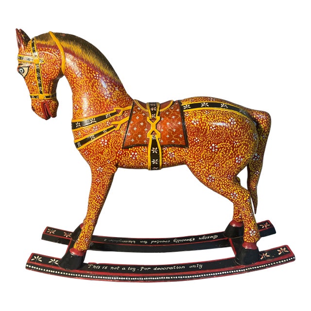 Vintage Rocking Horse Folk Art Handcrafted in India Designed for Bloomingdales For Sale