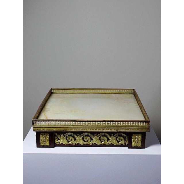 Antique Wooden Side Table Top in Gilt Metal and Onyx, 1900s For Sale - Image 4 of 12
