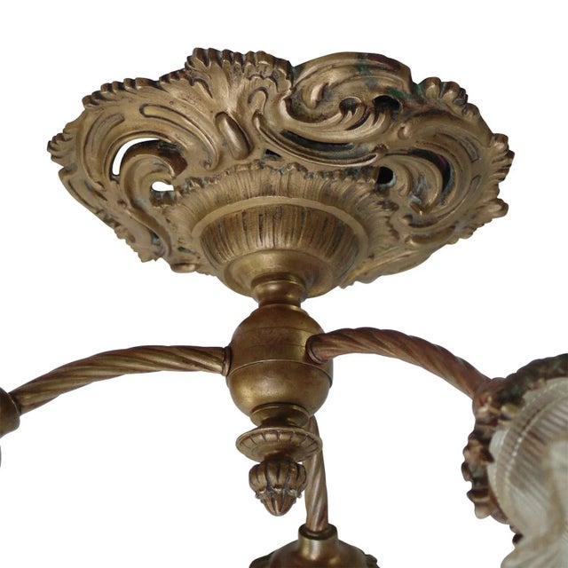 Metal French Brass and Glass Flush Mount from Holophane For Sale - Image 7 of 8