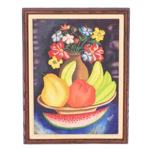 Vintage Haitian Still Life Painting on Board