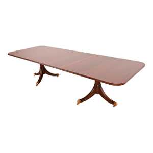 Maitland Smith Georgian Flame Mahogany Double Pedestal Extension Dining Table, Newly Refinished