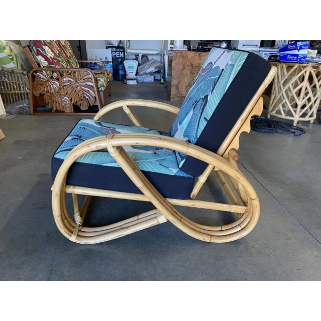 Blue Restored 3/4 Pretzel Rattan Lounge Chair With Adjustable Back For Sale - Image 8 of 12
