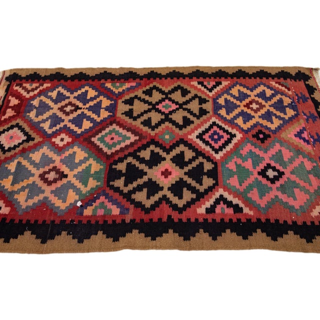 1960s 1960s Vintage Turkish Kilim Multicolor Handmade Geometric Wool Rug For Sale - Image 5 of 8