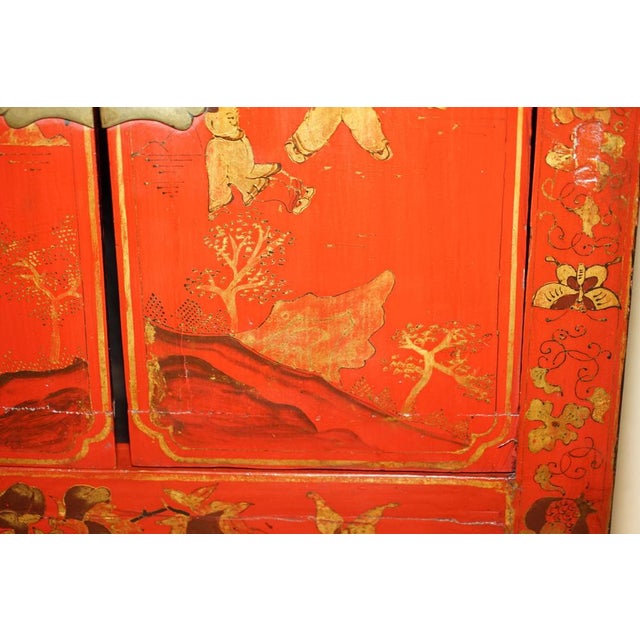 Lar ge Oriental Chinese Hand Painted Lacquered Cabinet by Charles & Ray Eames, 1920s For Sale - Image 14 of 18