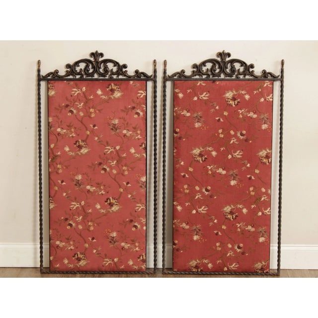 High Quality Pair of Parcel Gilt Wrought Iron Frame Floral Embroidered Upholstered Panels