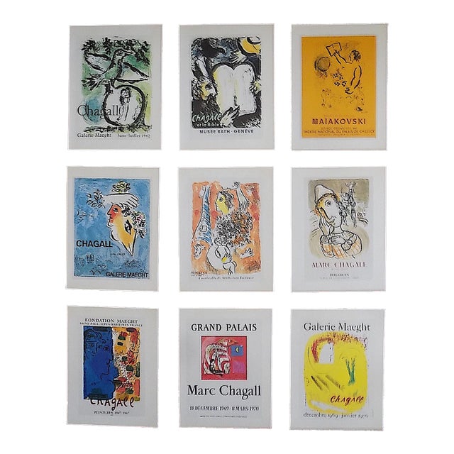 Vintage Mid 20th C. Marc Chagall Poster Lithographs - Set of 9 For Sale