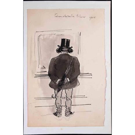 French School, Unknown, Le Prince Alexandre Bibesco, Early 20th Century, Ink and Watercolor on Paper For Sale