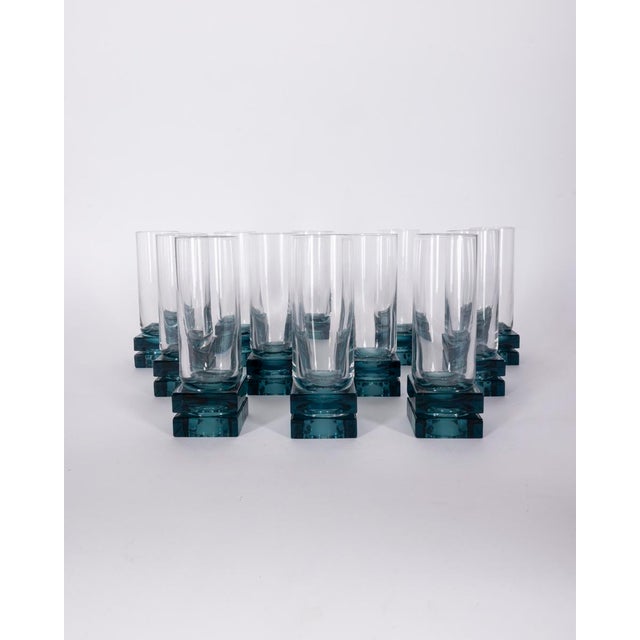 Vintage Italian Blue Crystal Glasses, 1970s, Set of 12 For Sale - Image 4 of 9