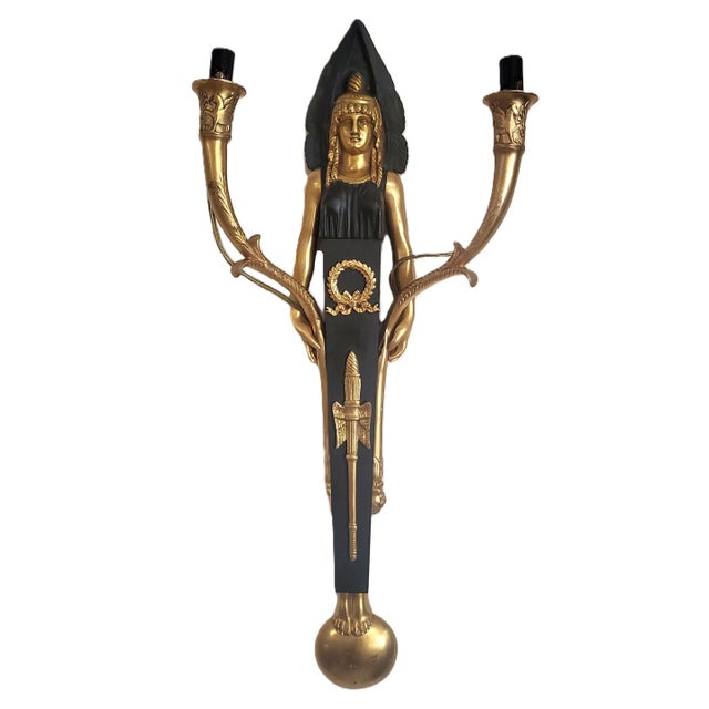 French Pair French 19th C Empire Caryatid & Winged Lions Bronze Wall Sconces For Sale - Image 3 of 18