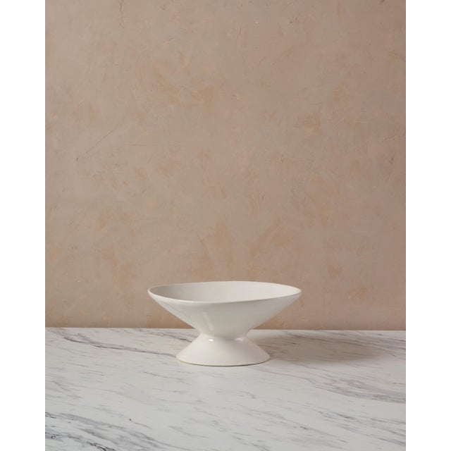 Contemporary Medium Handcrafted Ceramic Pedestal Bowl by NPage Studio X Lostine in Salt White For Sale - Image 3 of 9