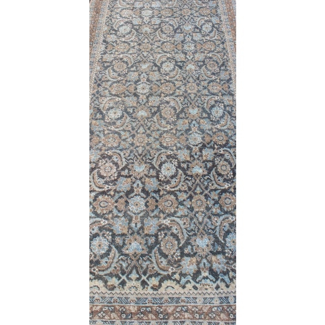 Early 20th Century Antique Persian Tabriz Runner With Allover Floral Design in Soft Blue and Taupe For Sale - Image 5 of 12