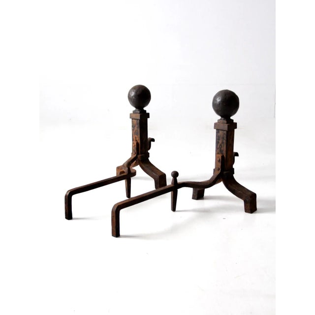 Early 20th Century Antique Wrought Iron Andirons For Sale - Image 5 of 11