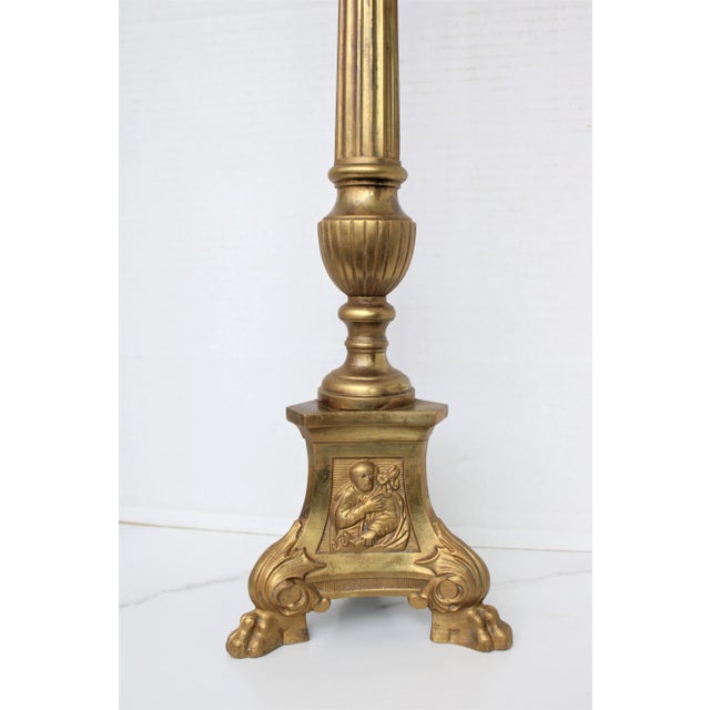 French Country 1850-1890 French Madonna and Child Empire Altar Cathedral Candleholders - A Pair For Sale - Image 3 of 6