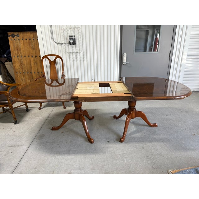 Late 20th Century Custom Made Banquet Eastern Black Walnut Two Pedestal Dining Table With Three Leaves, Late 20th Century For Sale - Image 5 of 14