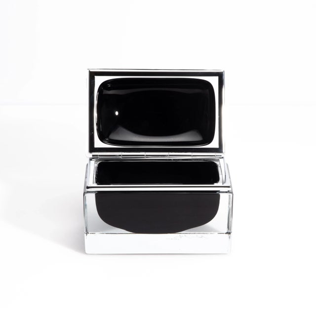 Hand Blown Murano Box in Onyx Black With Chrome Fittings For Sale In Los Angeles - Image 6 of 9