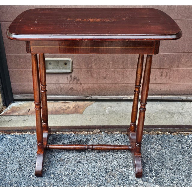 Antique Cherry Stained and Flower Decorated Side Table For Sale - Image 4 of 9