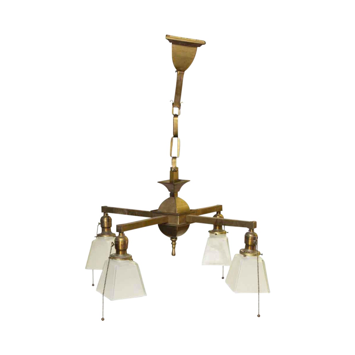 Four Arm Brass Chandelier With White Glass Shades Chairish