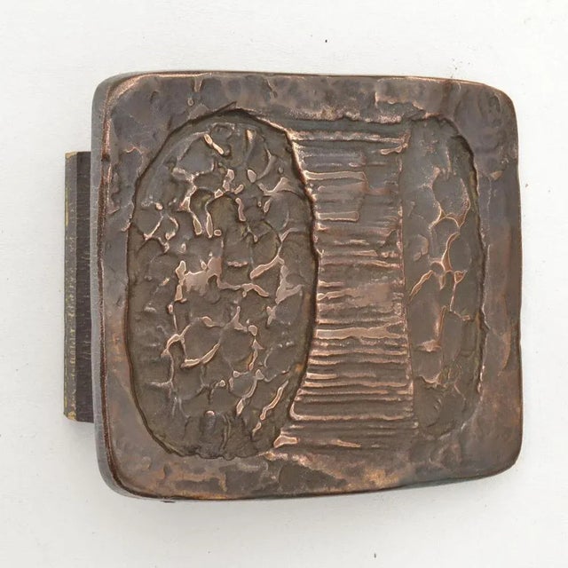 Set of two artistic Brutalist bronze door handles with abstract textured design. They have a dark patina. European 1970's....