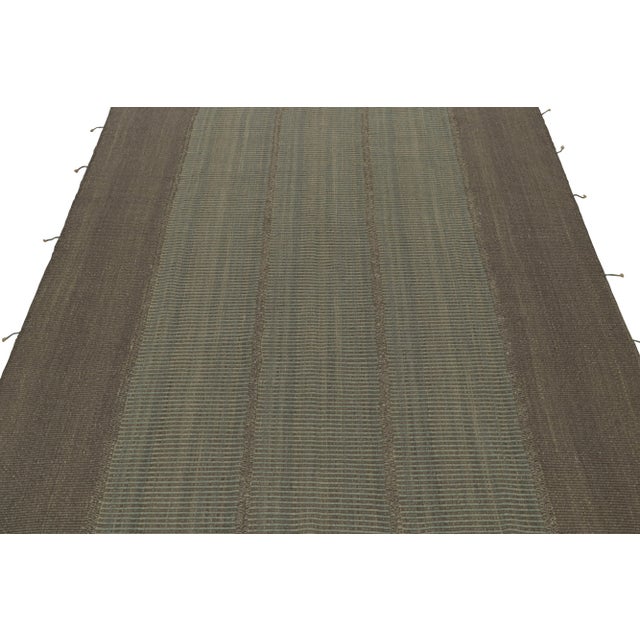 2010s Rug & Kilim’s Modern Kilim Rug in Brown & Blue Textural Stripes For Sale - Image 5 of 7