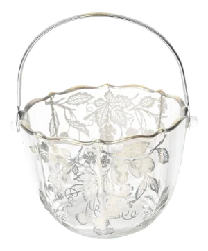 Vintage Sterling Silver Overlay Glass Fruit & Flower Basket Bowl Ice Bucket
