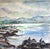 Beautiful mid-century small-scale watercolor landscape of Indigenous Alaskan fishermen with their boats on the shore by...