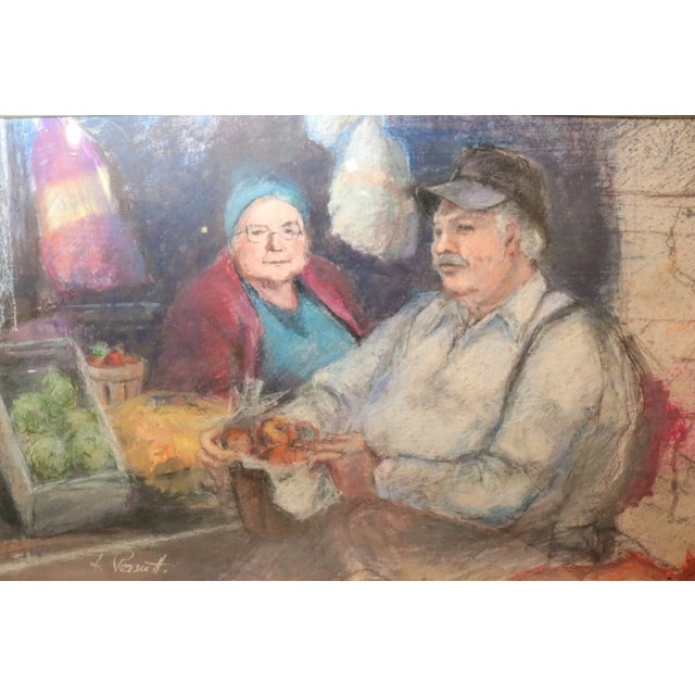 Black Large Vintage Original F. Perrutti Fruit Market Realism Pastel Drawing For Sale - Image 8 of 12