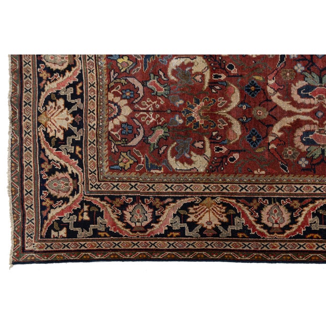 Textile Antique Style Mahal Persian Area Rug Large-Scale Floral Hand-Knotted Wool 1940s For Sale - Image 7 of 10